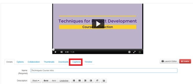 Captions tab