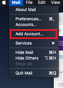 the Add Account option in the mail dropdown menu
