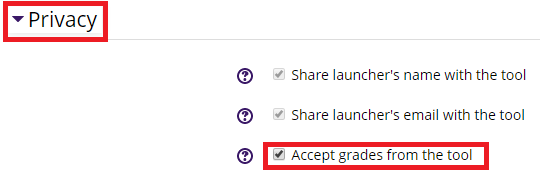Accept grades from privacy drop down