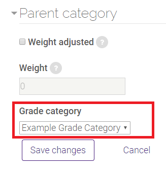 Grade category menu
