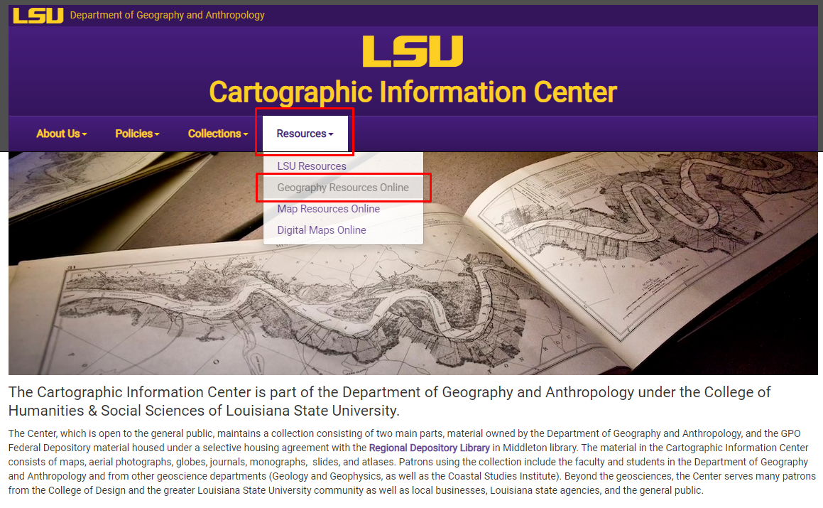 resources/geography resources online in LSU CIC