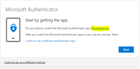 select download now on the Microsoft Authenticator screen to get access to the app