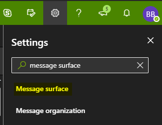 Search for message surface in the OWA settings menu