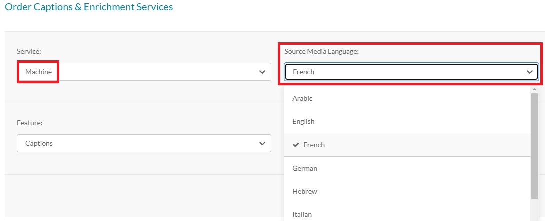Source Media langauge in kaltura captioning