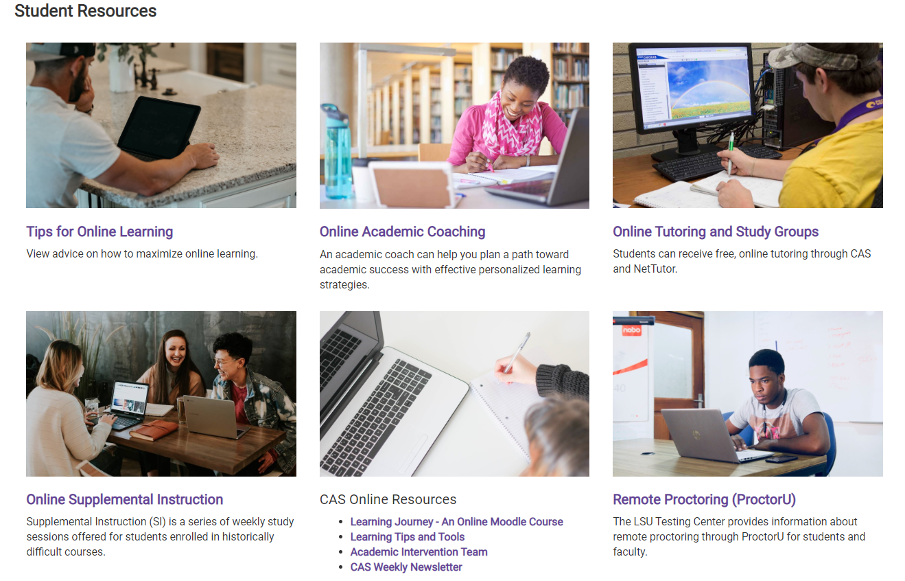 list of student services provided by CAS online