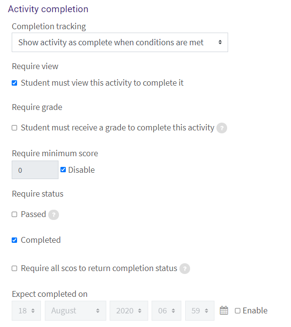 get completed scorm package score moodle