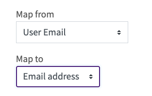 Map from and Map to drop down fields with email address specified as unique identifier