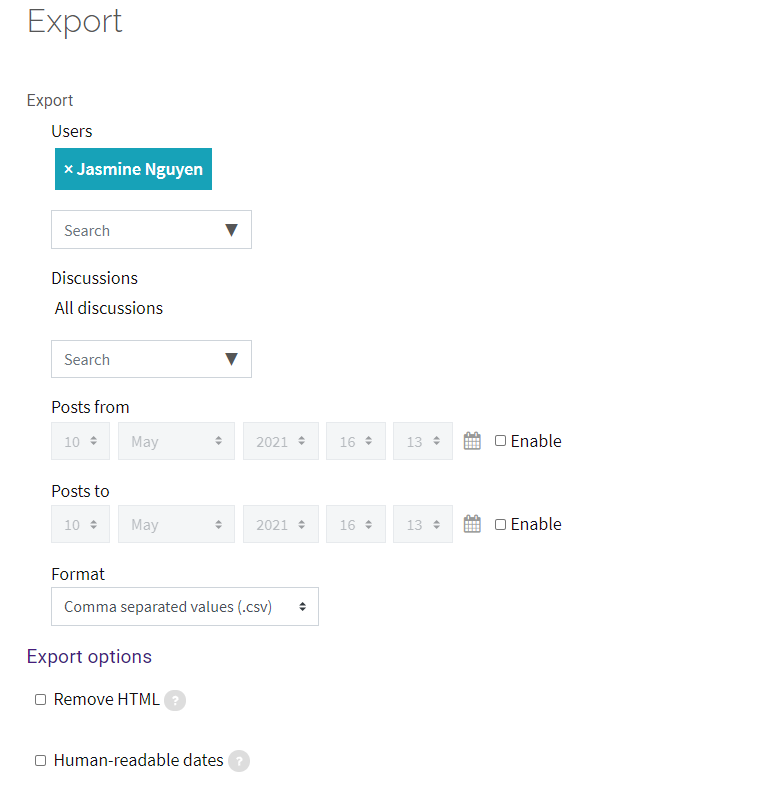 Export button from forum summary report
