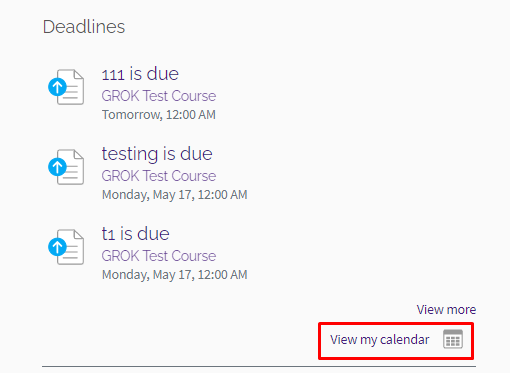 View my calendar button under deadlines column on moodle