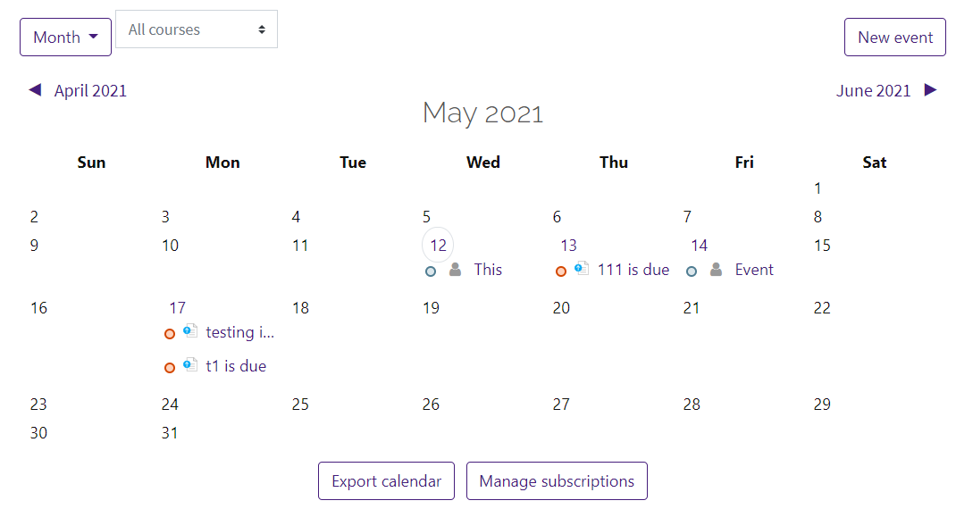 Example calendar block