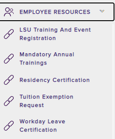 Employee resources section on myLSU