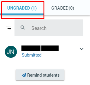 assignments window under ungraded tab for student submissions