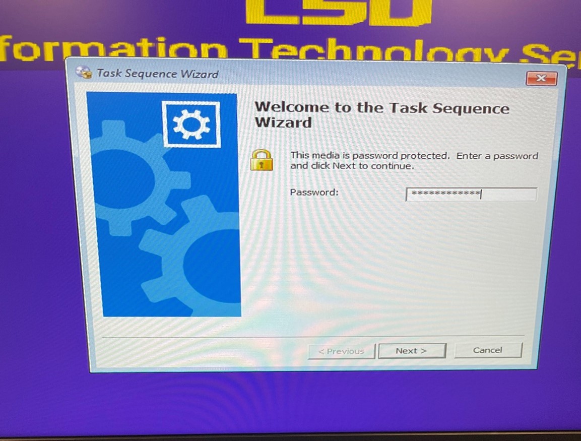 Task Sequence enter password screen