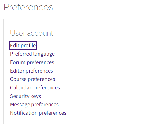 Edit profile button under User account section