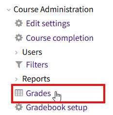 Grades under the course administration menu on Moodle