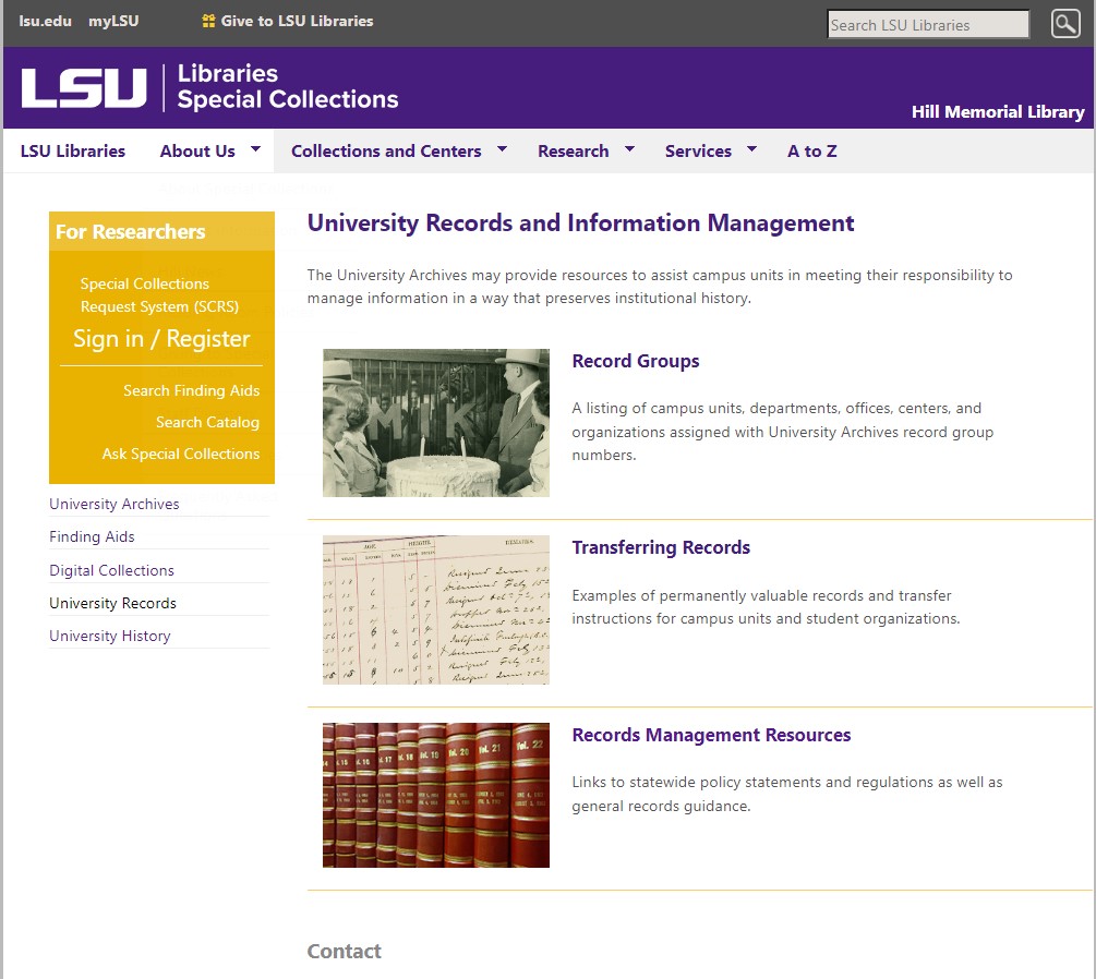 University records and information management page.