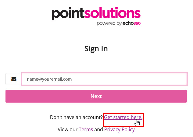 Get started link for PointSolutions login view