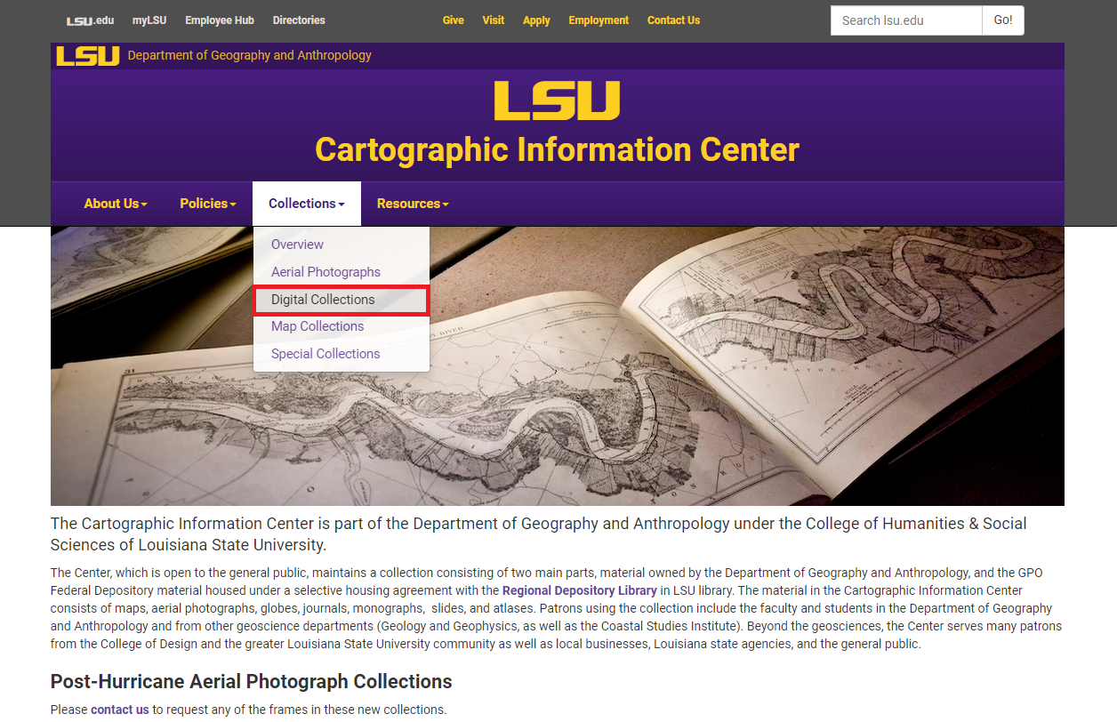 LSU CIC digital collections tab under collections list
